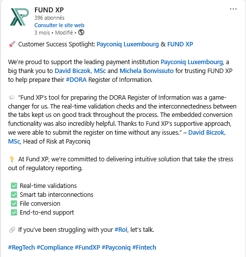 DORA ROI Linkedin Payconiq testimonial